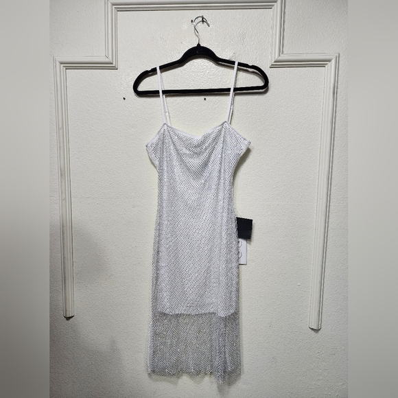 Lulus Memorable Glow White Fishnet Rhinestone Bodycon Midi Dress L Wedding Party - Picture 6 of 9